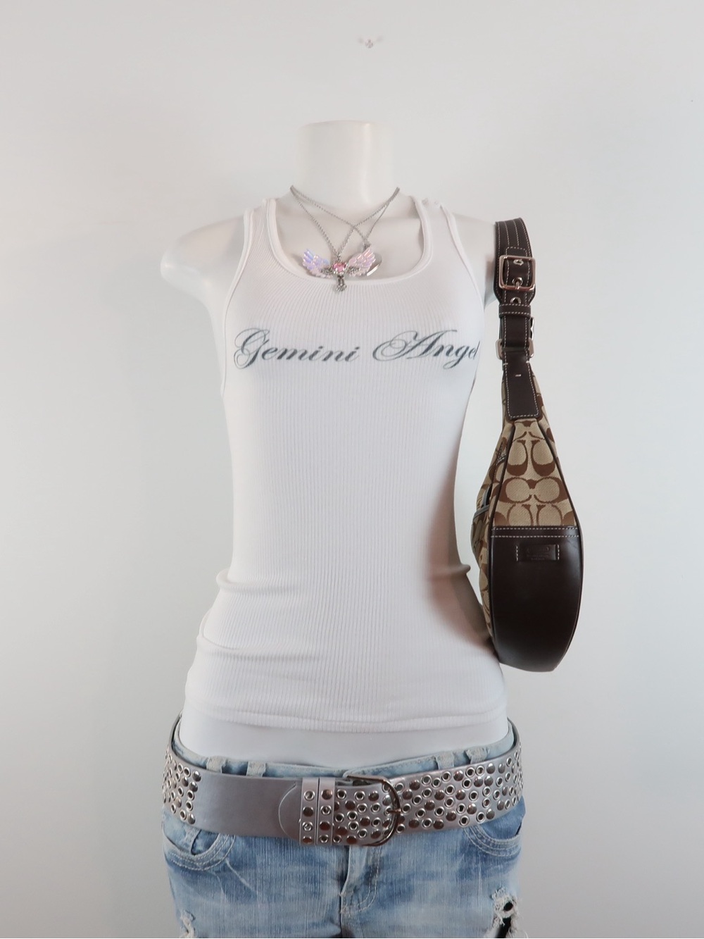 Gemini Angel Women's White Ribbed Tank Top - Picture 2 of 3